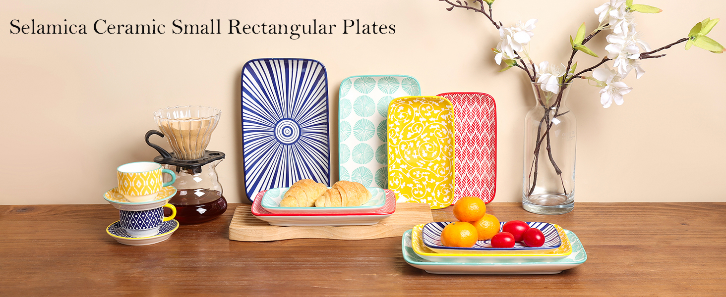 Набір тарілок Selamica Servierplatte, 6 шт. Прямокутні тарілки для закусок, десертів, суші, фруктів, 18 × 10.5 см, різні кольори