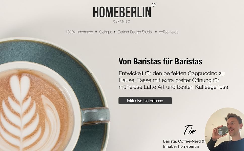 Набір кавових чашок Barista Pro Cappuccino 200мл - 4 шт. Преміум якість, ручна робота, з підставками. Кераміка Steingut.