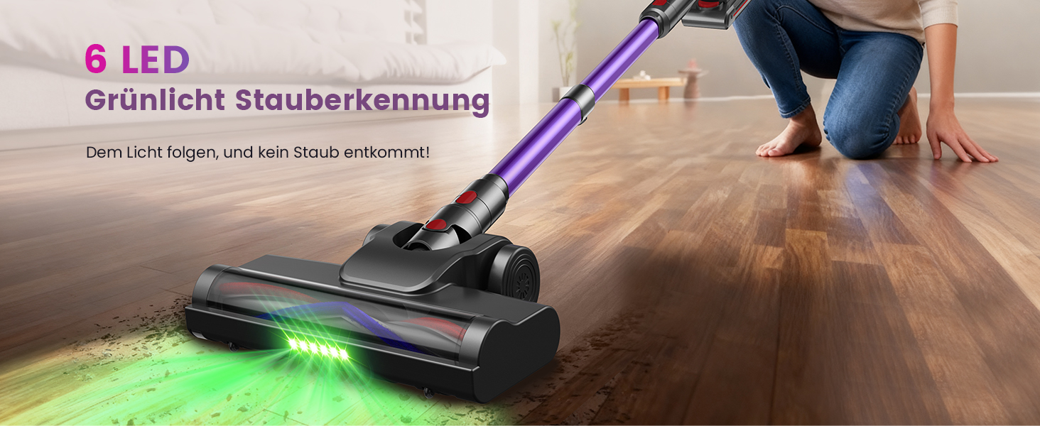 Бездротовий акумуляторний пилосос 45000 Па/580 Вт/70 хв, легкий, 6-в-1, з LED дисплеєм, станцією зарядки та насадкою проти спутання шерсті, для твердих поверхонь, килимів та шерсті тварин