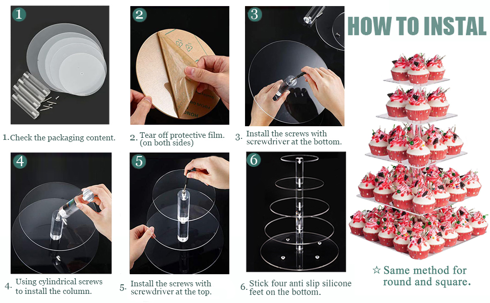 Підставка для капкейків з акрилу на 5 ярусів, 20 шпильок, прозора, для тортів та десертів, весілля, дні народження, барні вечірки, квадратна