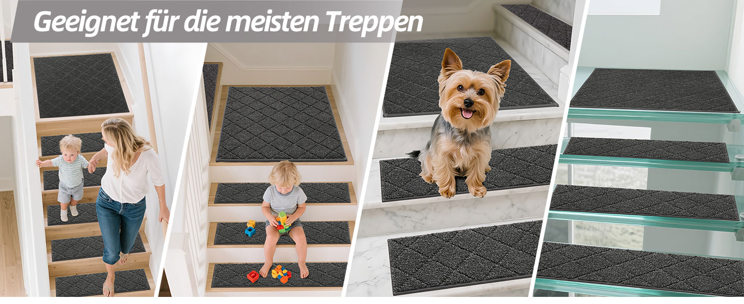 Ковзаючі сходи COSY HOMEER, 15 шт., 70 x 22 см, антиковзаючі, самоклеючі, машинне прання, 100% поліестер, TPE-підкладка, для дітей, літніх людей та домашніх тварин, сірий та білий