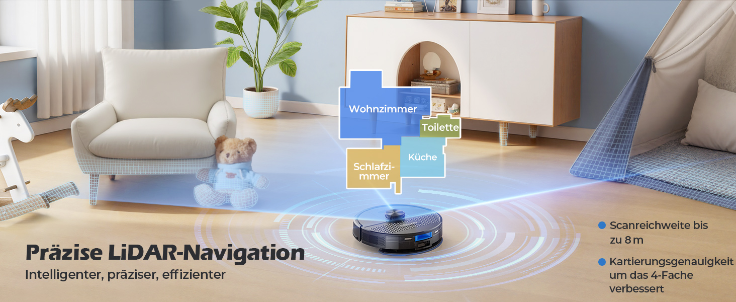 Робот-пилосос Lubluelu SL68 Plus 3-в-1 з вологою, 4500Pa, лазерна навігація, керування через додаток, 24 зони заборони, для тварин, килимів