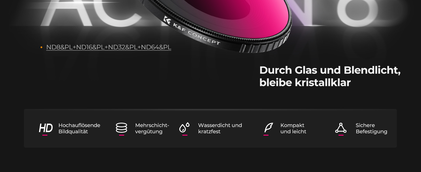 Набір фільтрів K&F Concept ND для DJI Osmo Action 6: ND8, ND16, ND32, ND64 (з поляризацією)