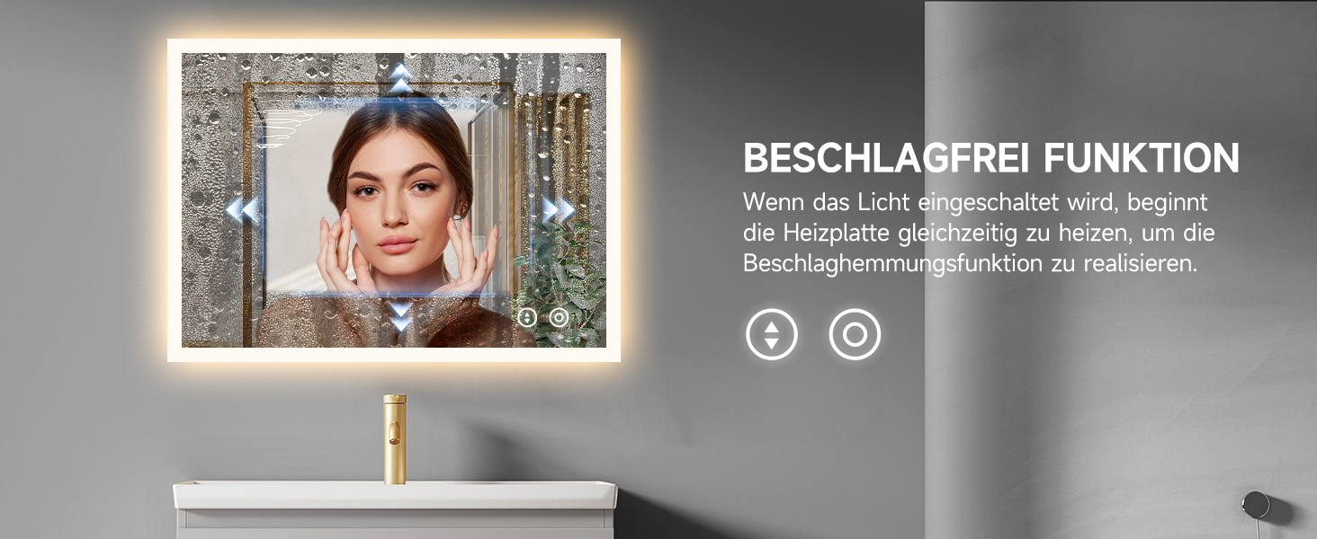 Круглий дзеркало для ванної кімнати YOLEO з підсвічуванням, 60 см, сенсорне керування, захисне скло, 3 кольори світла, регулювання яскравості, 70x50 см