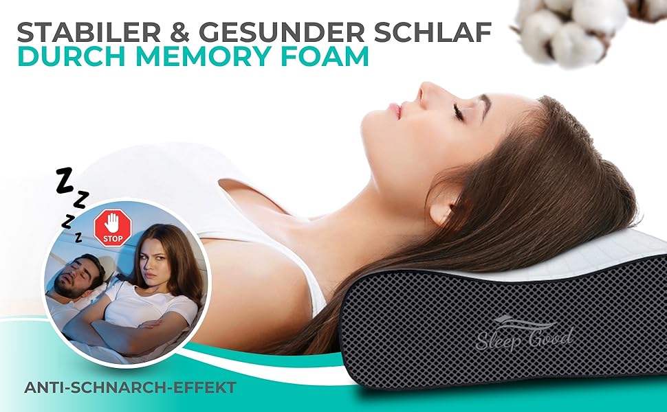 Ортопедична подушка для шиї Sleep Good з безкоштовним чохлом - проти болю в шиї - з піною з пам'яті, регульована висота - подушка для тих, хто спить на боці, сіра