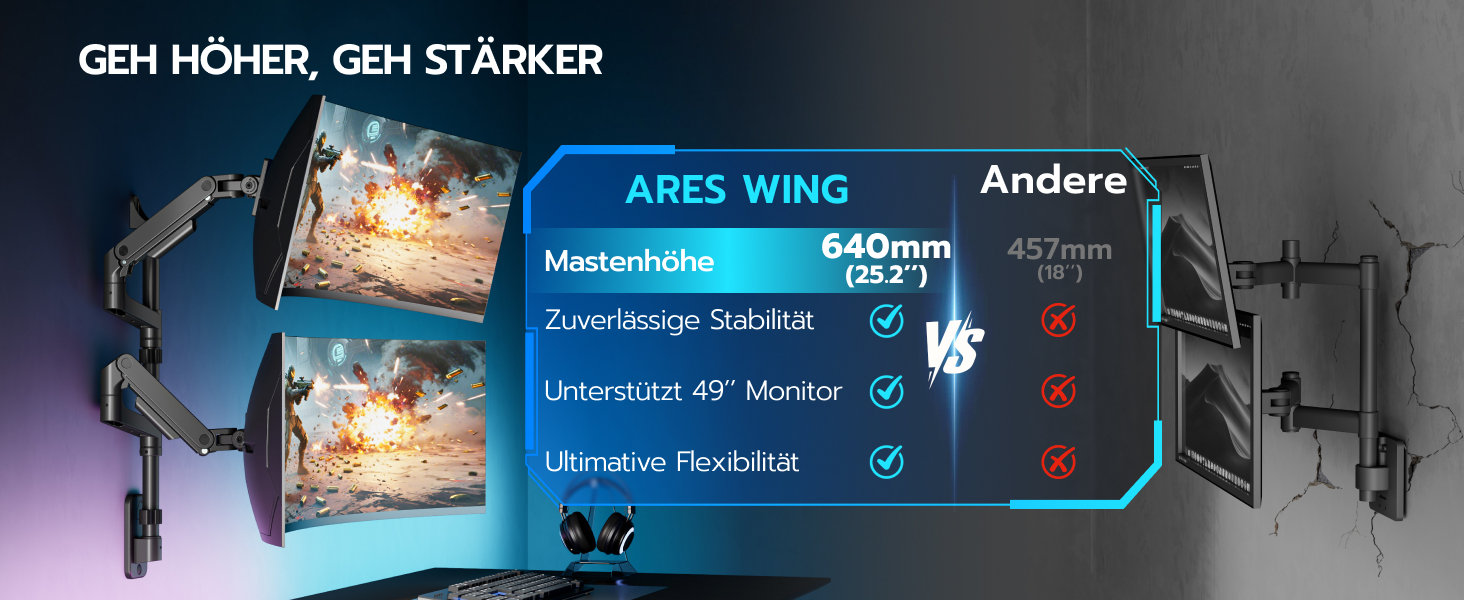 Настінний кронштейн для монітора ARES WING для UltraWide екранів 17-49