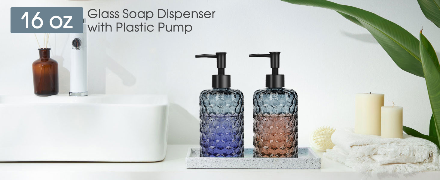 Скляні дозатори для мила Topsky (2 шт.), 400 мл, з чорною помпою, для кухні та ванної кімнати