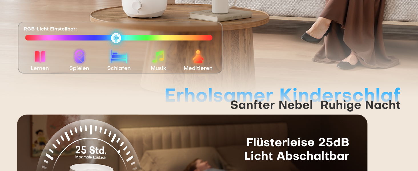 Зволожувач повітря AROEVE для спальні, 2,5л, 250 мл/год, дифузор для ефірних олій, автовимкнення, 25 дБ, тихий для дітей та рослин, білий