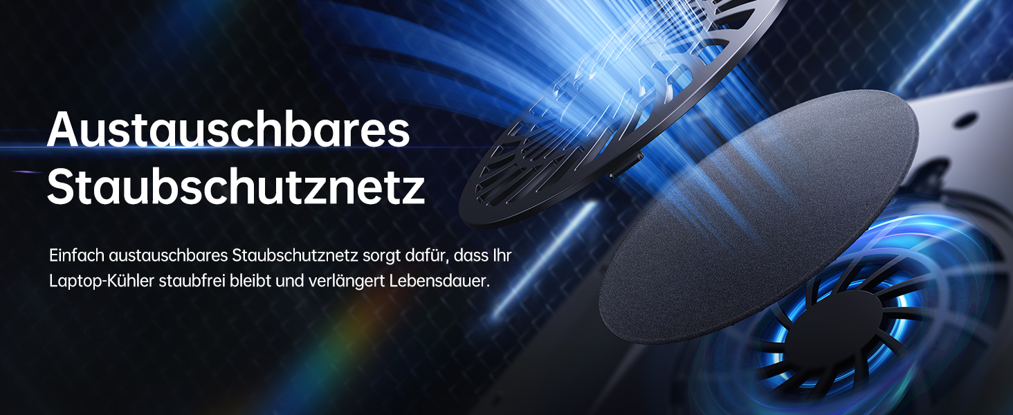 Підставка охолодження для ноутбука RGB з потужним вентилятором 4.72'', швидке охолодження для комп'ютерів 13-17,3'', керування клавішами, 3 регульовані підставки, 4-портовий USB C&A, чорний