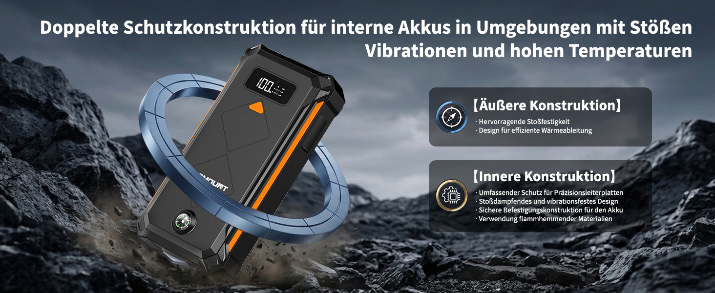Powerbank для автомобіля Starthilfe 7000A 23800mAh помаранчевий - пусковий пристрій, зарядний пристрій, ліхтарик LED для авто, мото, бензин/дизель