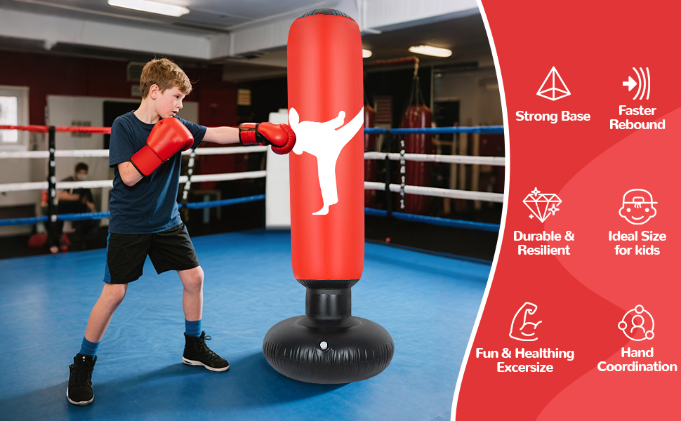 Дитячий боксерський мішок 160 см з рукавичками та насосом, надувний, для занять карате та тхеквондо, червоний