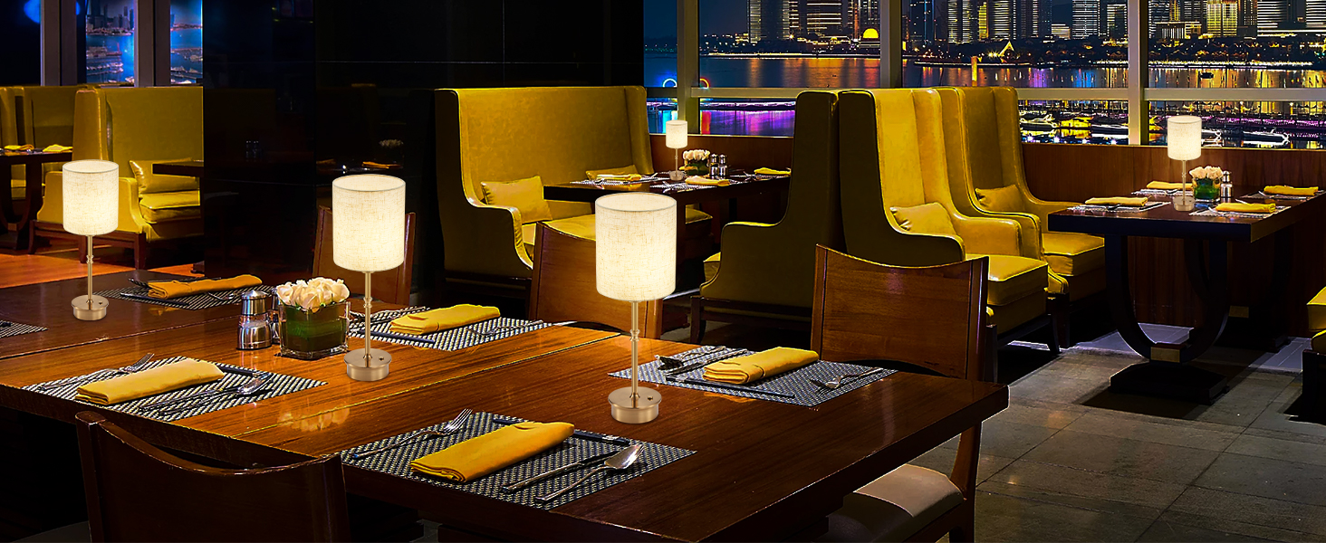 Нічна лампа OCEST на акумуляторі, сенсорне керування, регулювання яскравості, декоративне освітлення для дому, кухні, тераси, обіднього столу. Тканинний абажур кольору античне латунь, висота 41,5 см