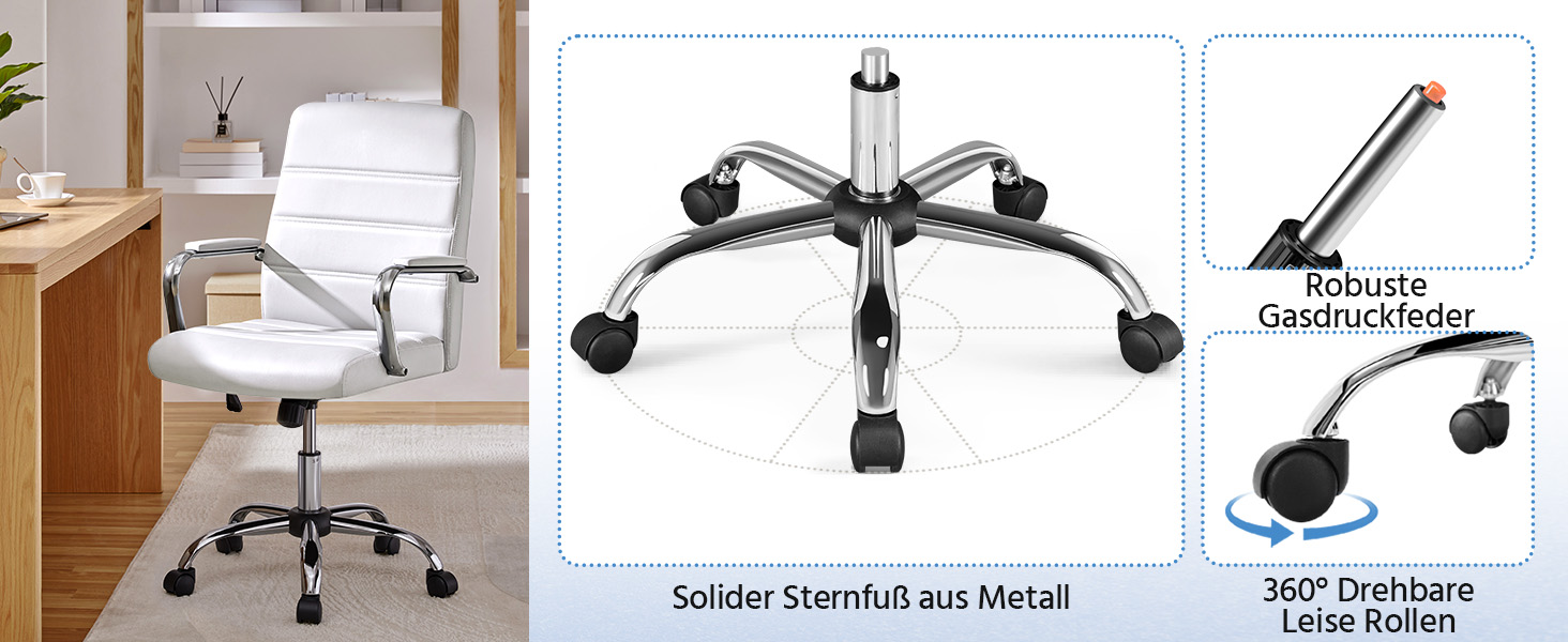 Офісне крісло Yaheetech: ергономічне, з підлокітниками, поворотне, до 130 кг, біле