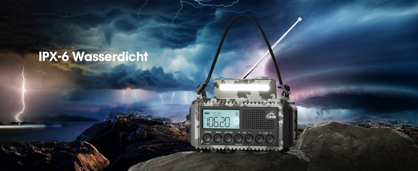 Радіо Kurbelradio на сонячній батареї та з ручкою, 12000mAh, AM/FM/SW, USB-зарядка, SOS-сигнал, для кемпінгу та надзвичайних ситуацій, зелений (сірий камуфляж)