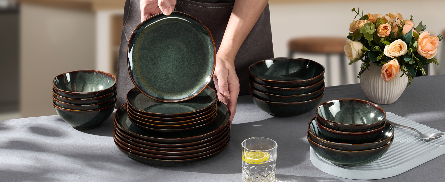 Сервіз Joyfair на 6 осіб, 24 предмети, кераміка, реактивний Tundra Green