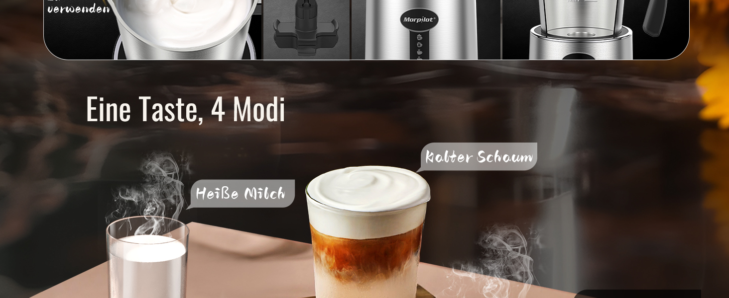 Електричний піноутворювач для молока Morpilot, 500 мл, 650 Вт, нержавіюча сталь, миється в посудомийній машині, для гарячого та холодного молока, шоколаду, антипригарне покриття