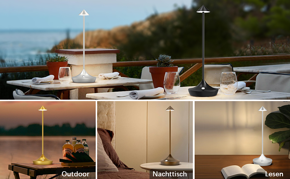 Набір з 2-х бездротових LED настільних ламп Hapfish з акумулятором, диммер, алюміній, водонепроникні, для дому, тераси, ресторану (Коричневий)