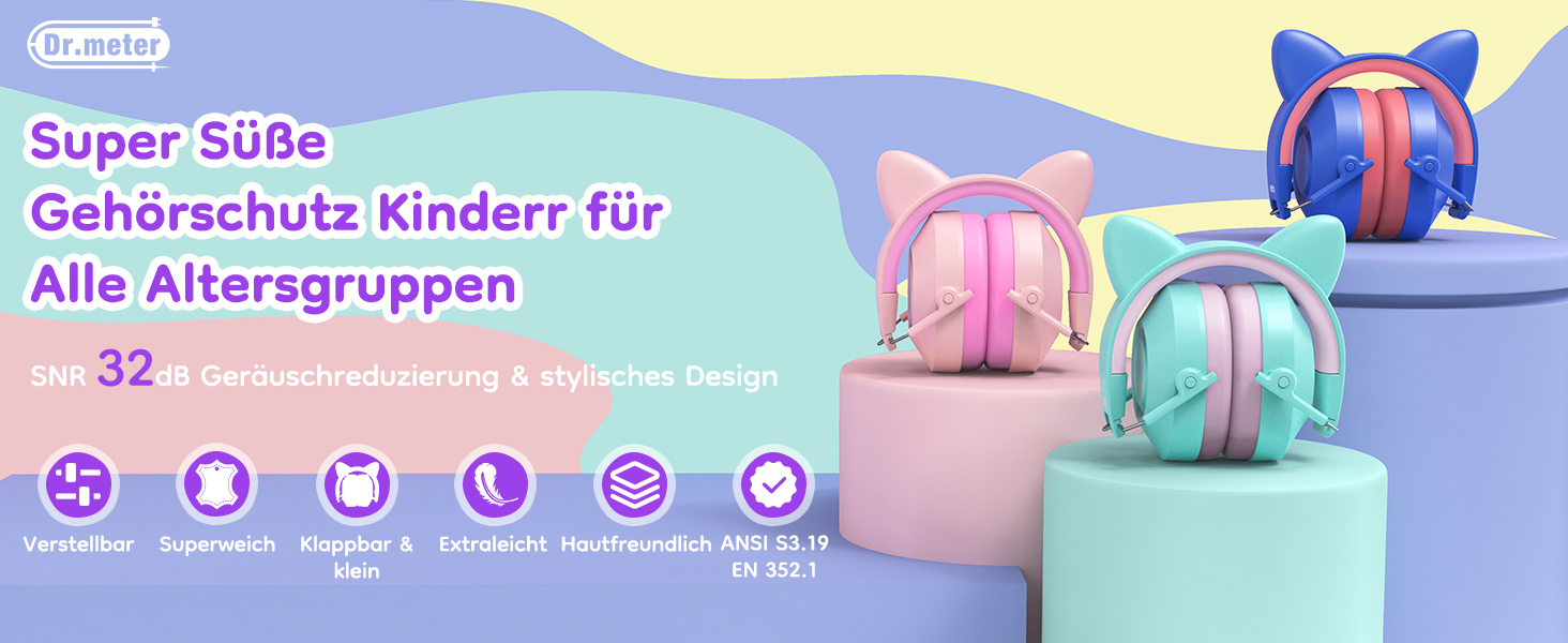 Навушники захисні дитячі Dr.meter SNR 32dB, зелені - для аутистів, концертів, авіашоу