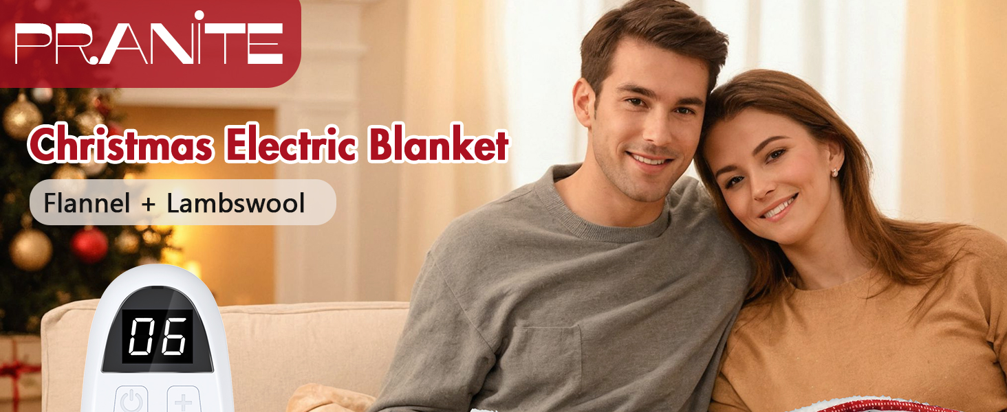 Електрична гріюча ковдра PRANITE 200x180 см з Sherpa-фланелі, 6 режимів нагріву, таймер, захист від перегріву, червона