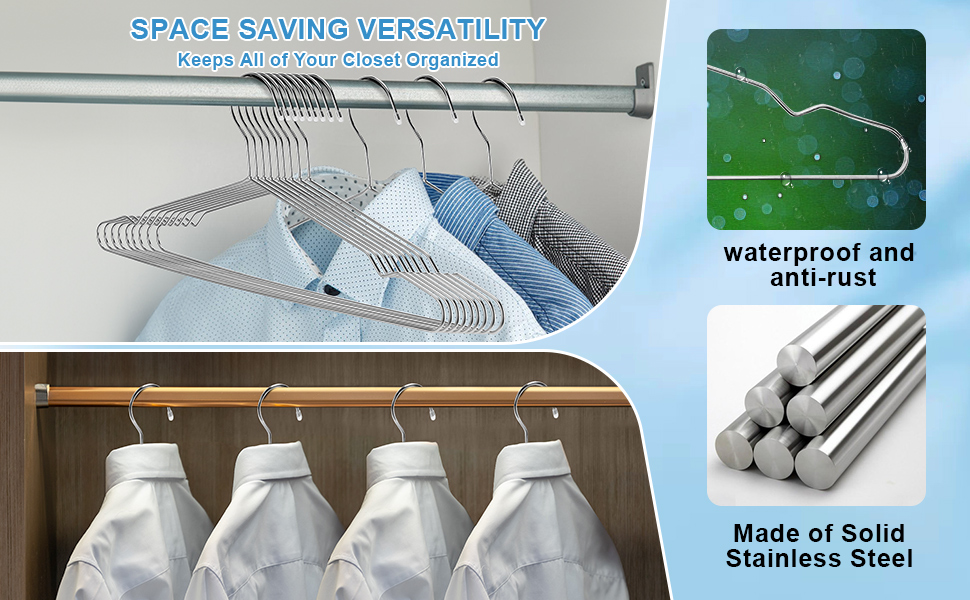 EXTRAPINS 20-Piece Metal Clothes Hangers, Durable Clothes Hangers, Wire Hangers with Notch, Silver Metal Clothes Hangers for Suit, T-Shirt, Shirts, Pants, Non-Slip and Stable, 42 cm