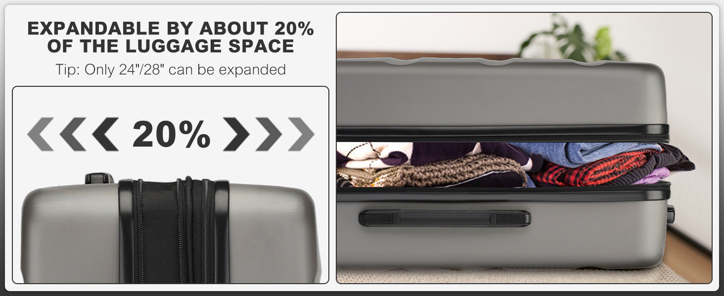 Чемодан-тележка KONO з розширенням, жорсткий корпус, XL, з TSA-замком та 4 колесами, 75x47.5x29.5 см, сірий