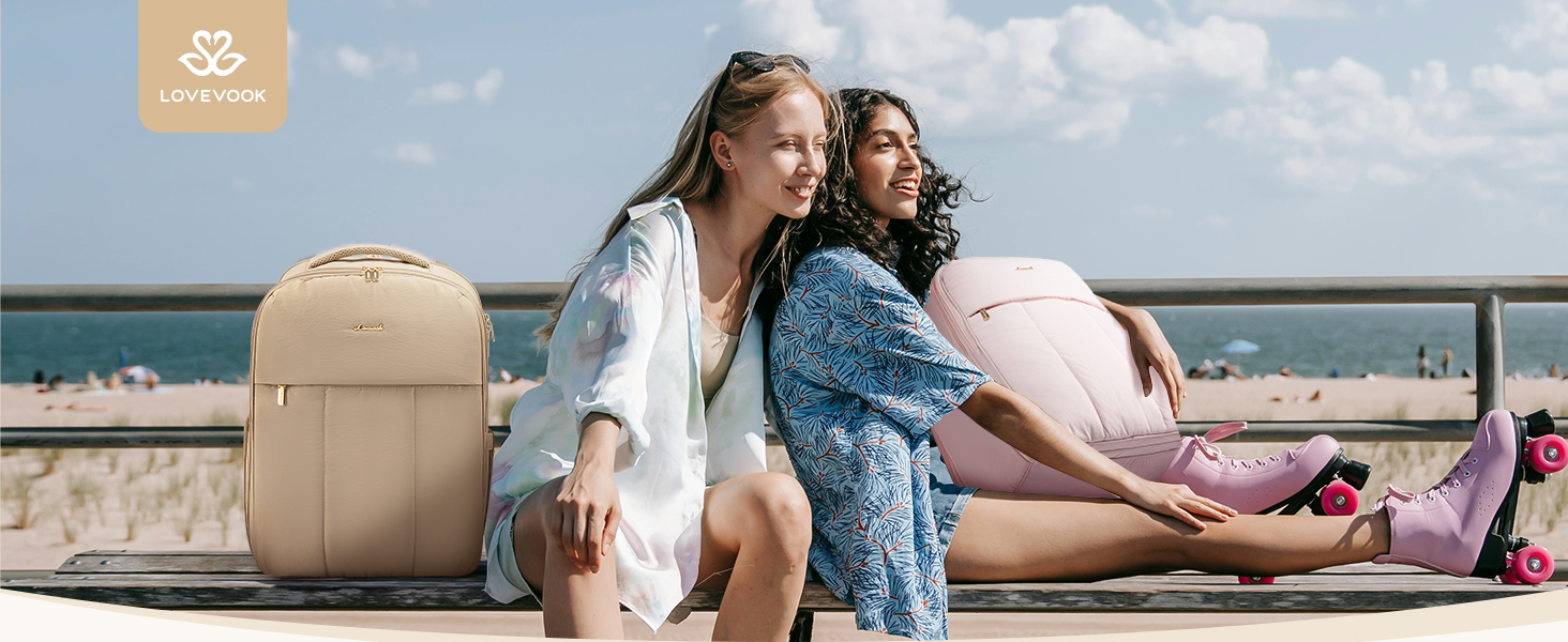 Рюкзак LOVEVOOK для жінок, 40L, ручна поклажа, для подорожей, з відділенням для взуття та ноутбука 17 дюймів, водонепроникний, для бізнес-поїздок та відпочинку, бежевий
