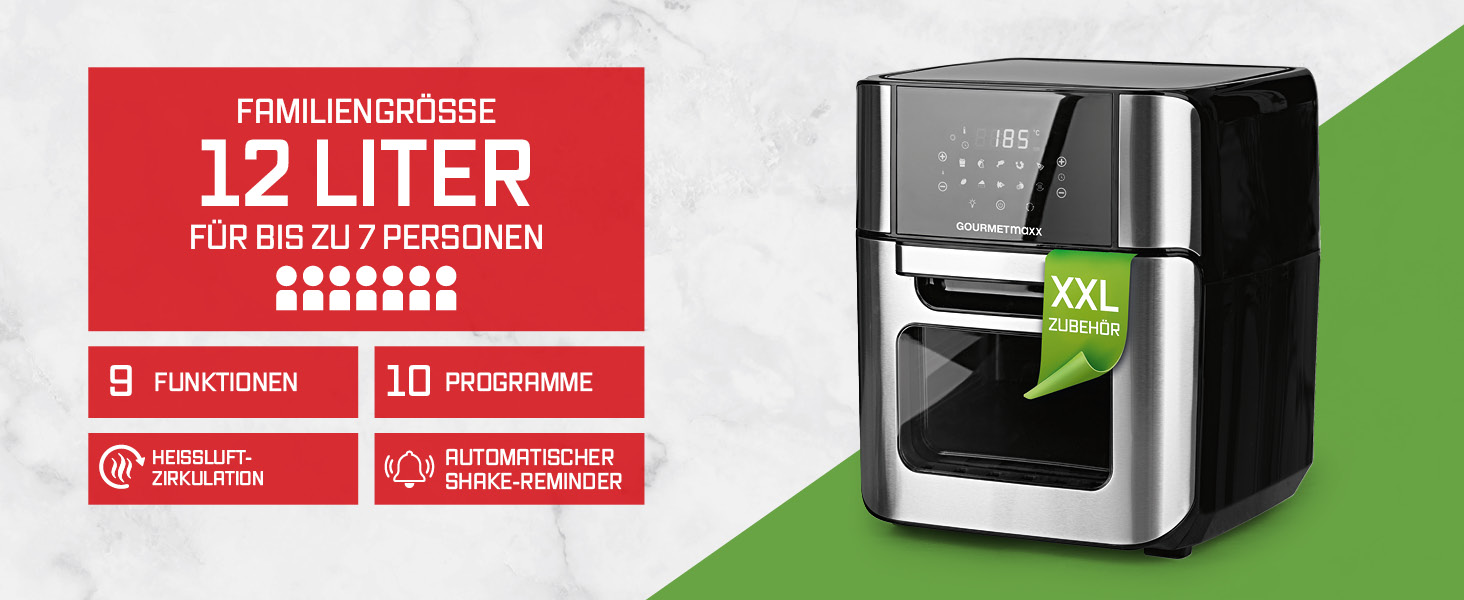 Фритюрниця повітряна GOURMETmaxx AirGenius, 9 л (2 x 4,5 л) з 8 програмами | 2 камери для одночасного приготування | Сенсорний дисплей, для 8 осіб