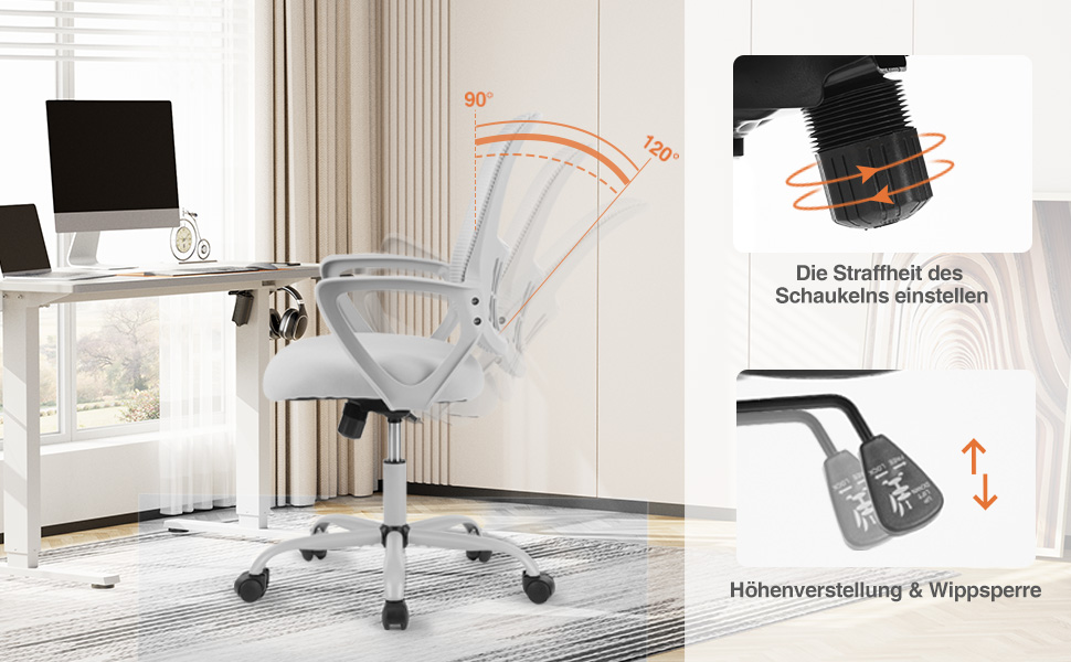 Ергономічне крісло Sweetcrispy для офісу та дому, з регулюванням висоти та підтримкою попереку, з підлокітниками (сірий)