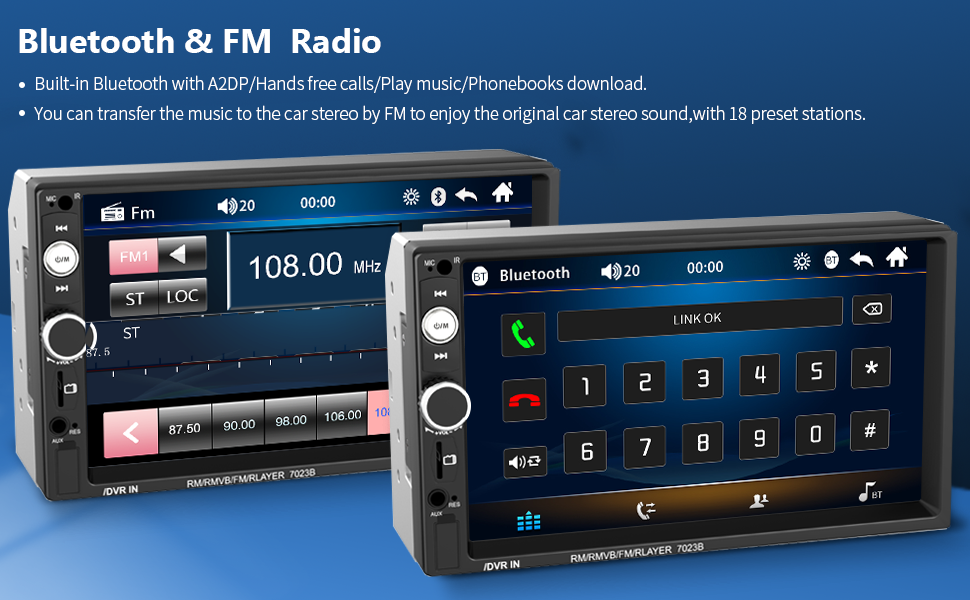 Podofo 2DIN автомагнітола з Bluetooth, 7