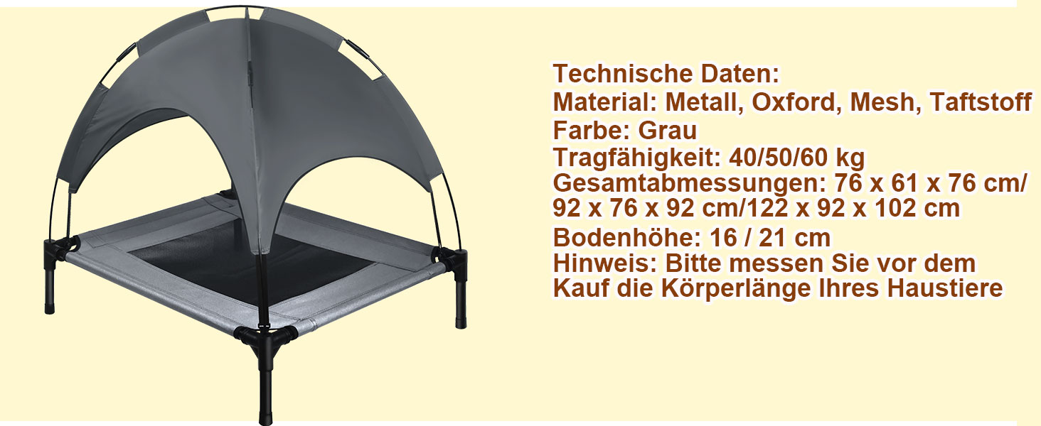 Ліжко для собак з балдахіном, лежанка для тварин Outdoor 2 в 1, софа для собак, піднята лежанка для котів та собак великих та маленьких порід, 122x92x102 см
