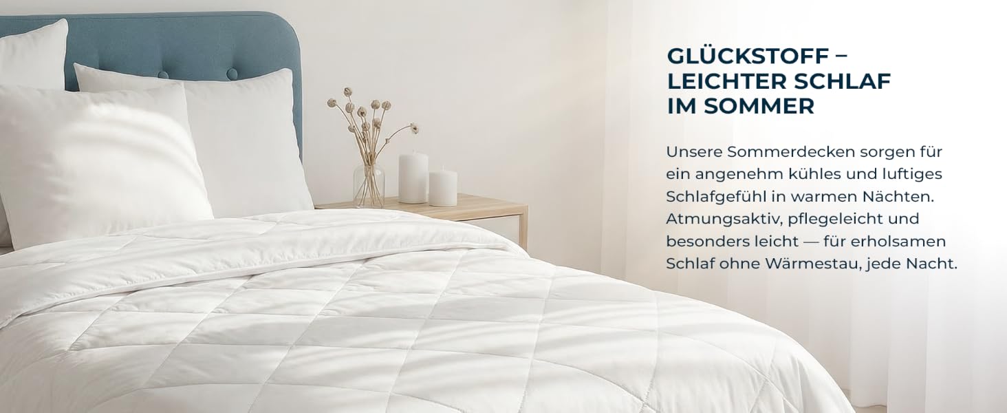 Літня ковдра Glückstoff® 135x200 см: сертифікована в Німеччині, з Öko-Tex наповнювачем, легка та дихаюча