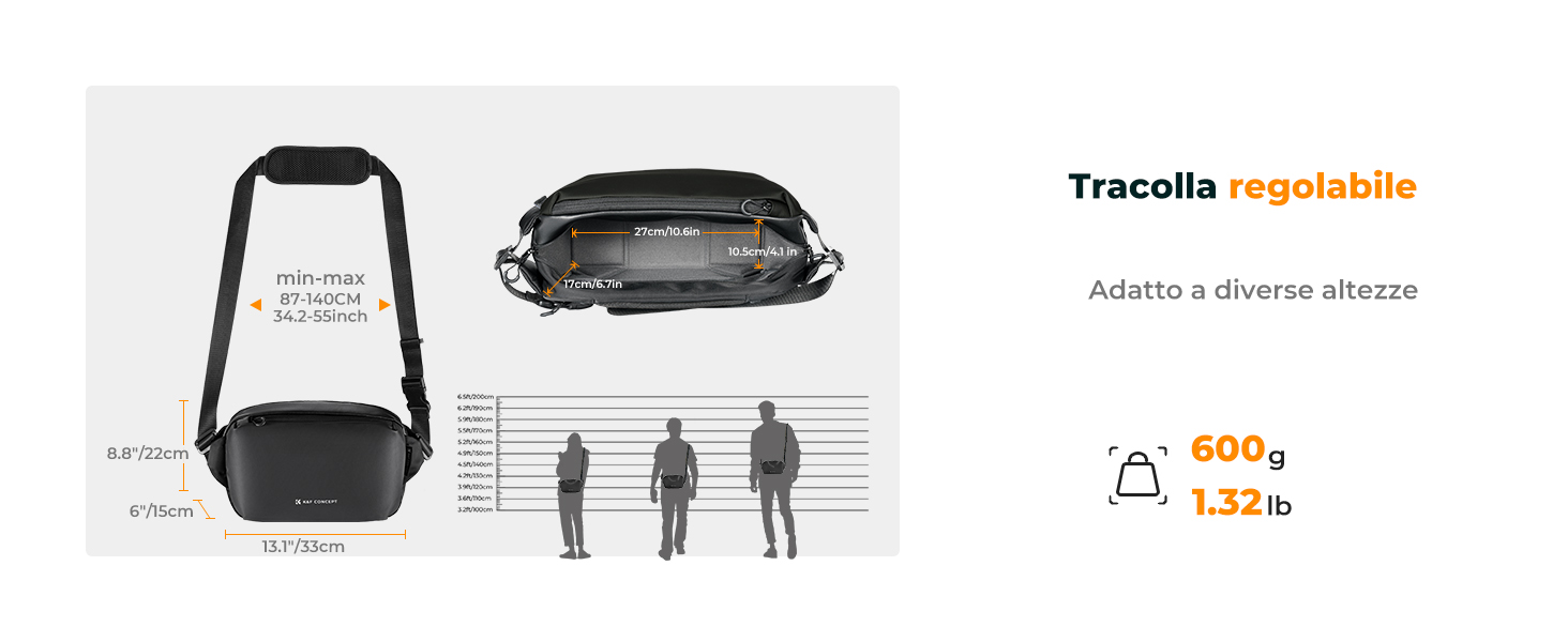 Рюкзак для камери K&F Concept, сумка через плече, фотосумка, чорний (M)