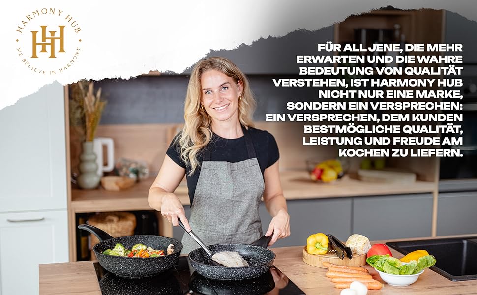 Сковорода HARMONY HUB 28 см з антипригарним покриттям – індукційна сковорода з індикатором нагріву, для всіх типів плит, довговічна, без PFOA, чорна