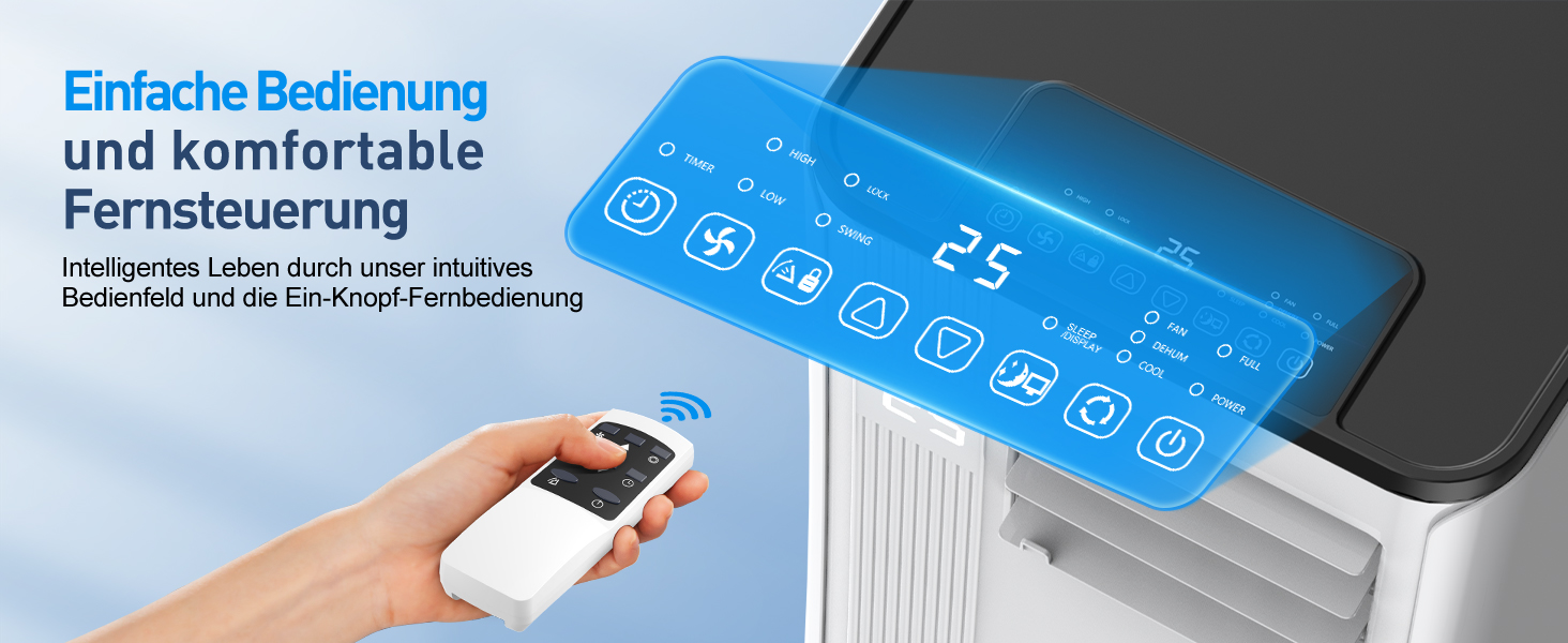 Мобільний кондиціонер Klimaanlage 9000 BTU 3-в-1: охолодження, осушення, циркуляція повітря, LED дисплей, пульт, таймер, тихий, енергоефективний, для приміщень до 88 м³