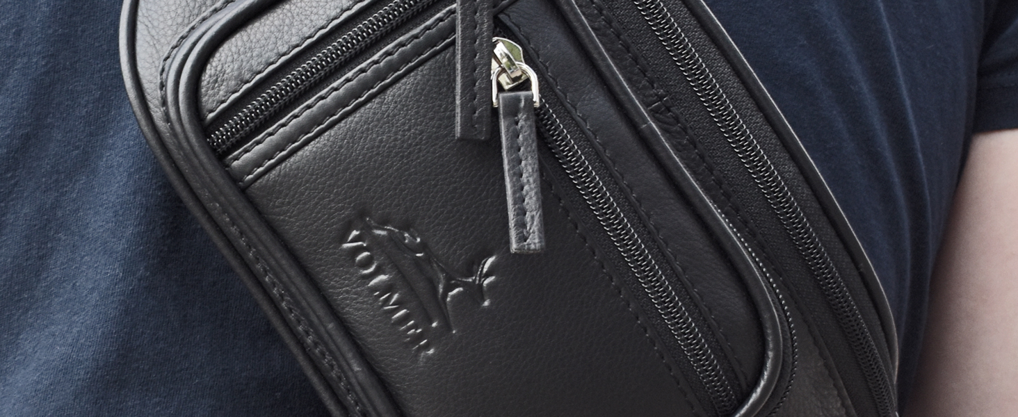 Чоловіча/жіноча поясна сумка Volmer Palma з натуральної шкіри, чорна, регульований ремінь до 130 см