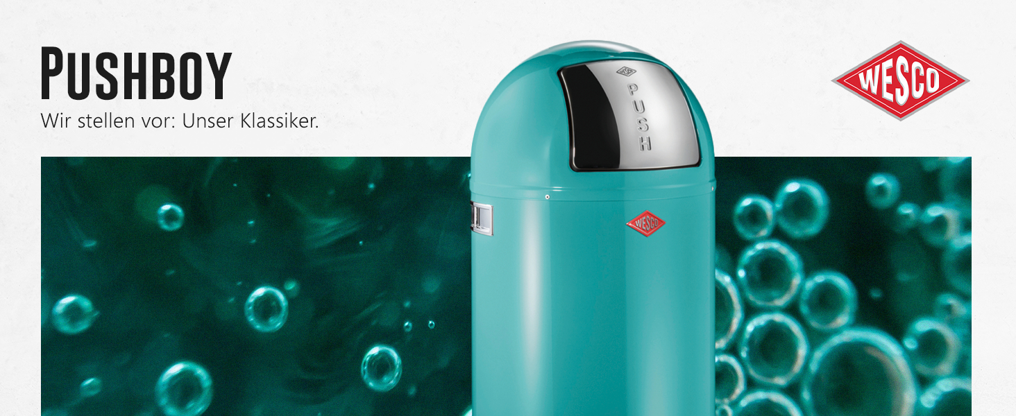 Відро Wesco Pushboy 50 л, сталь з порошковим покриттям, велика кришка з нержавіючої сталі, знімний внутрішній контейнер (Турквіс)