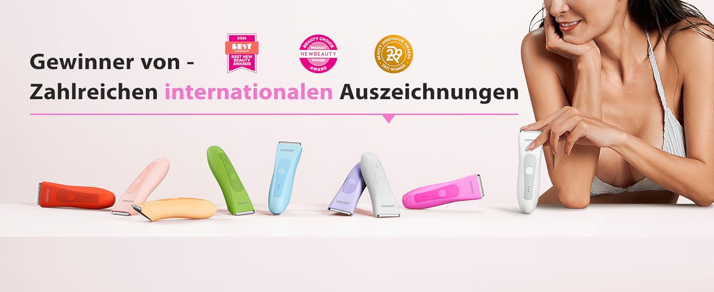 Електричний жіночий депілятор для інтимної зони з 3 захисними насадками та змінними керамічними лезами, тример для жінок (рожевий)