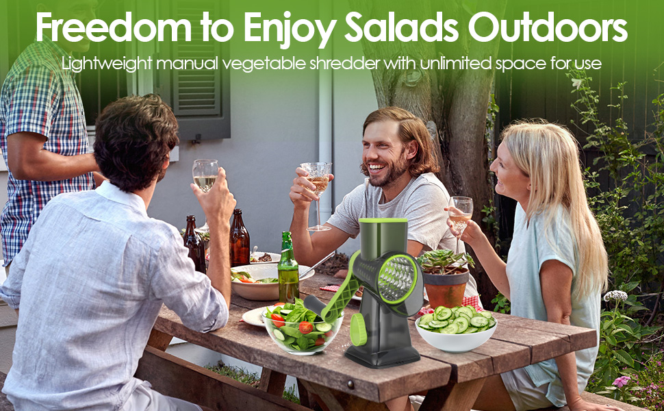 Ручна тертка для сиру та овочів Dreamhigh з ручкою, 3 змінні леза з нержавіючої сталі, для сиру, овочів, горіхів, моркви, ідеальна для огірків, білий (зелений)