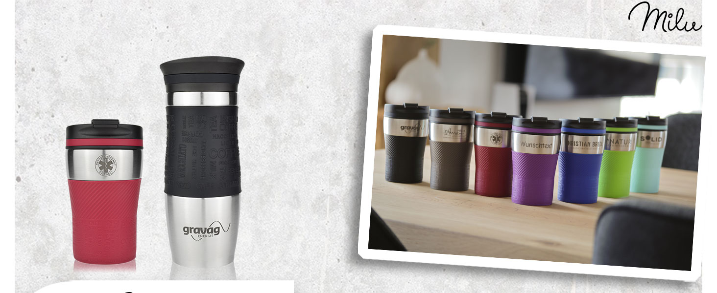 Термокружка Milu 450 мл з нержавіючої сталі, ізольована, без витоку, для кави з собою, автотермос, travel mug (з можливістю гравіювання, сірий)