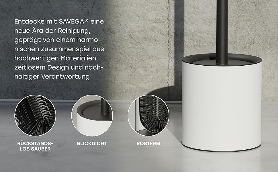 Тойлетний щітка Savega з силікону та нержавіючої сталі - антибактеріальна, з тримачем, захист від бризок