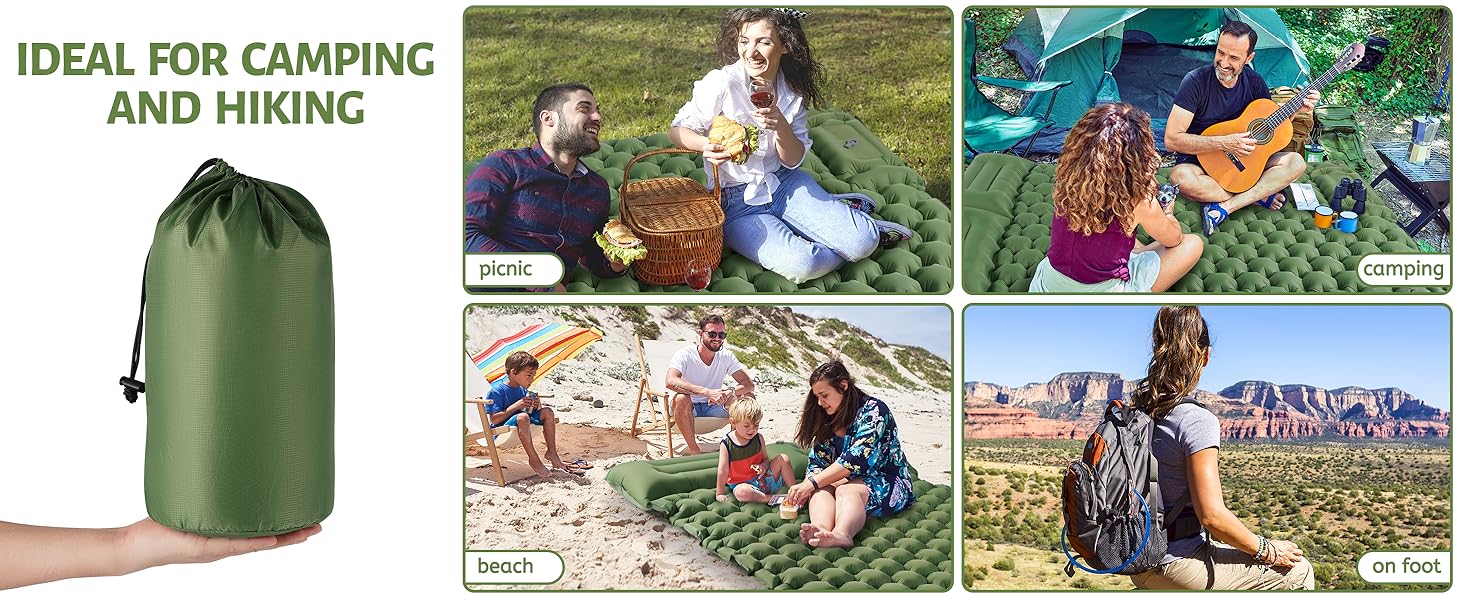 Isomatte Self-Inflating Camping Mat for 2 People - Thick & Extended Sleeping Pad with Air Pump - Lightweight Travel Mat for Camping, Hiking, Beach