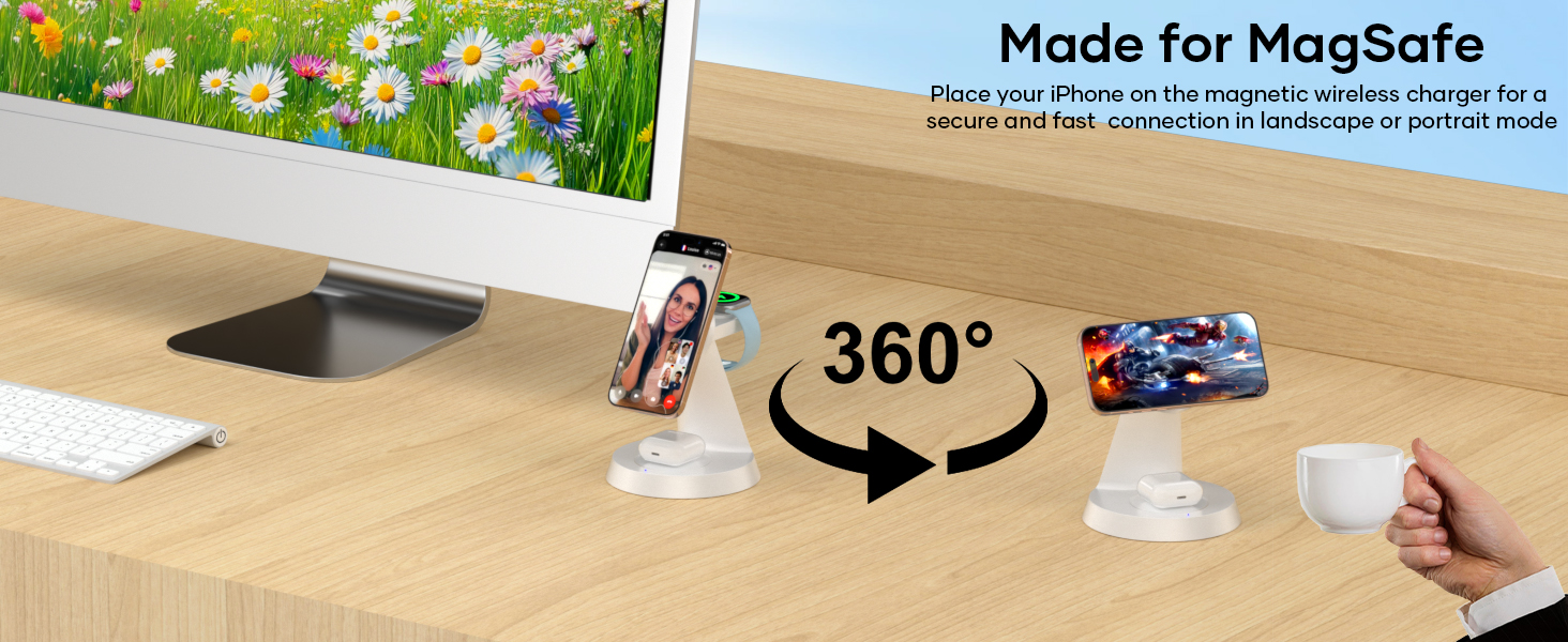 Зарядна станція Mag-Safe 3-в-1: для iPhone, Apple Watch, AirPods (біла)