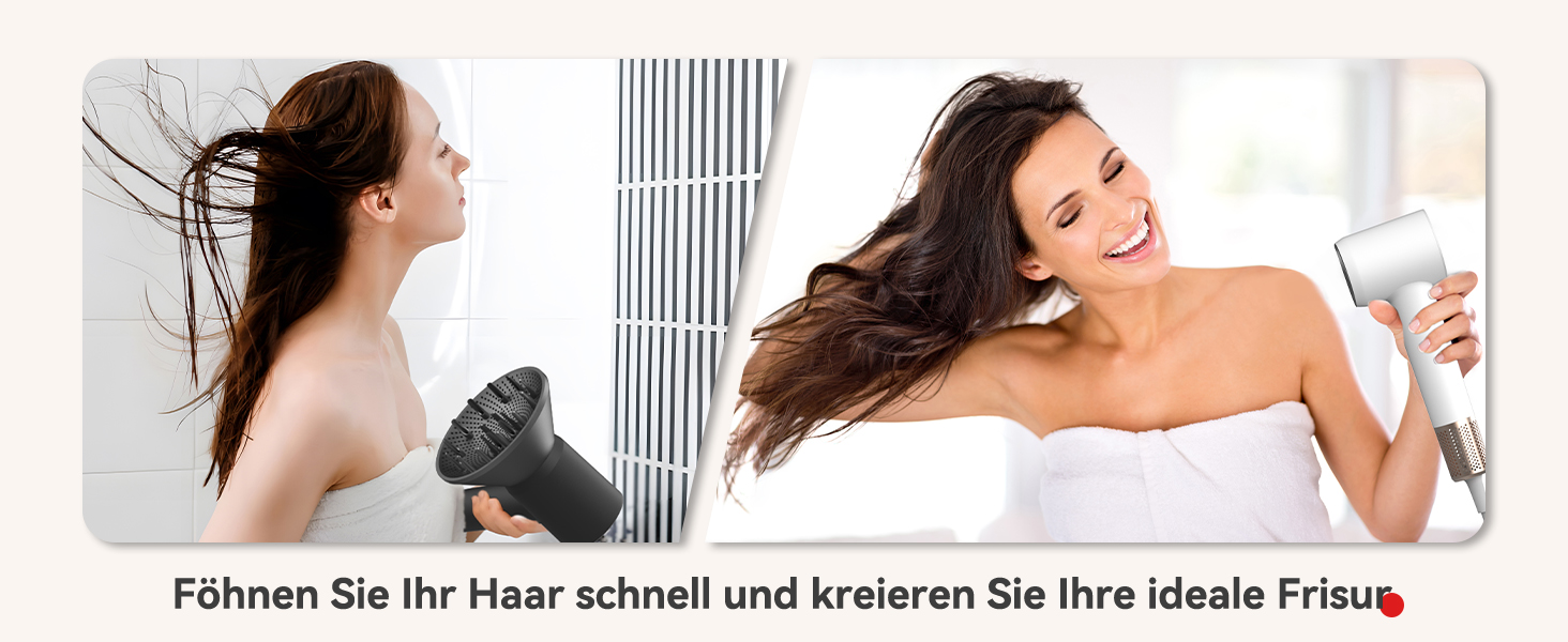 Фен з дифузором, потужний фен з мотором 160 000 об/хв, іонізатор, 500 млн негативних іонів, для подорожей та дому (сірий), сірий дифузор