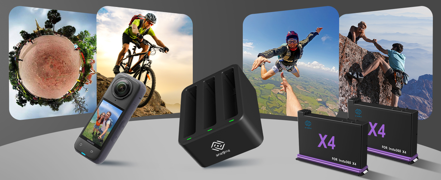 Акумулятор Insta360 X4 2500mAh та Швидке LED Зарядний пристрій 3-канали USB (2 шт.) з SD слотом - Аксесуари для Insta360 X4
