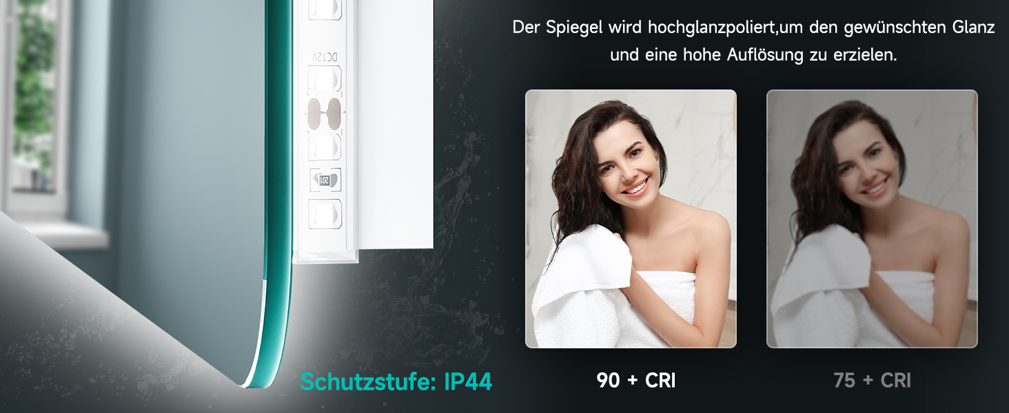 Дзеркало для ванної кімнати SONNI з підсвічуванням 120x60 см, 3 кольори світла, антизапарник, годинник, температура, LED, сенсорне управління, білий