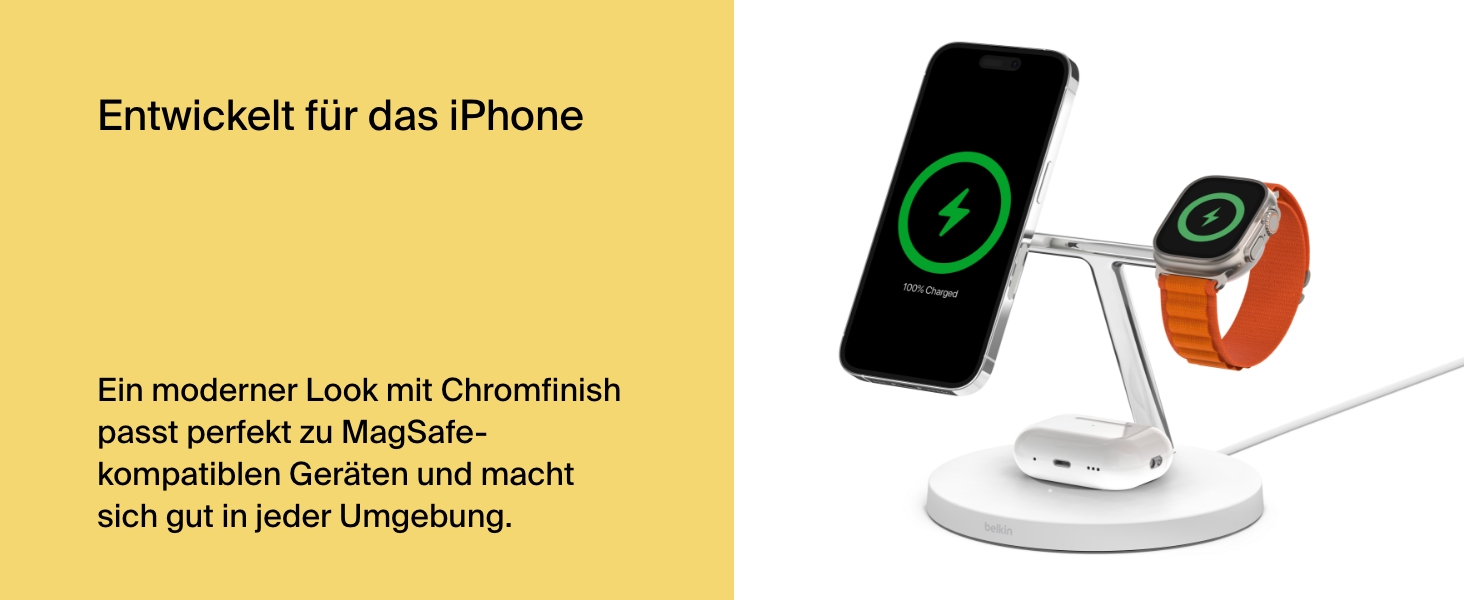 Belkin MagSafe 3-в-1 Бездротова Зарядка: Швидка Зарядка для iPhone, Apple Watch та AirPods (Біла)