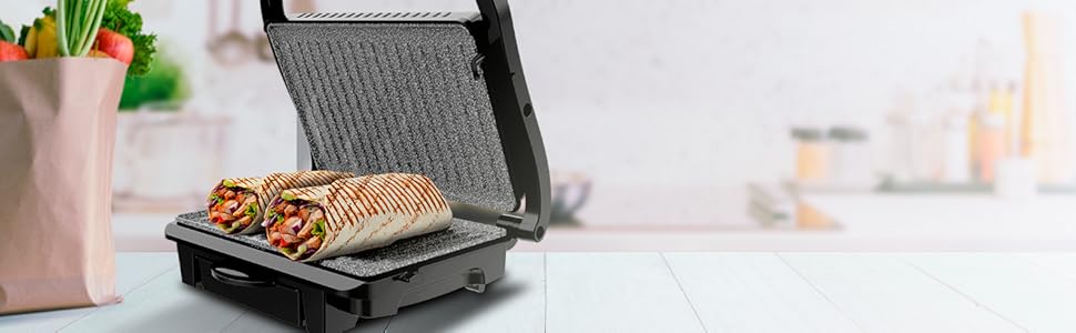 Електричний гриль Cecotec Rock'nGrill Dark 1000 W з антипригарним покриттям, збірник жиру, плаваюча поверхня, 25,4 x 17,5 см, без PTFE, PFOA, Dark Inox