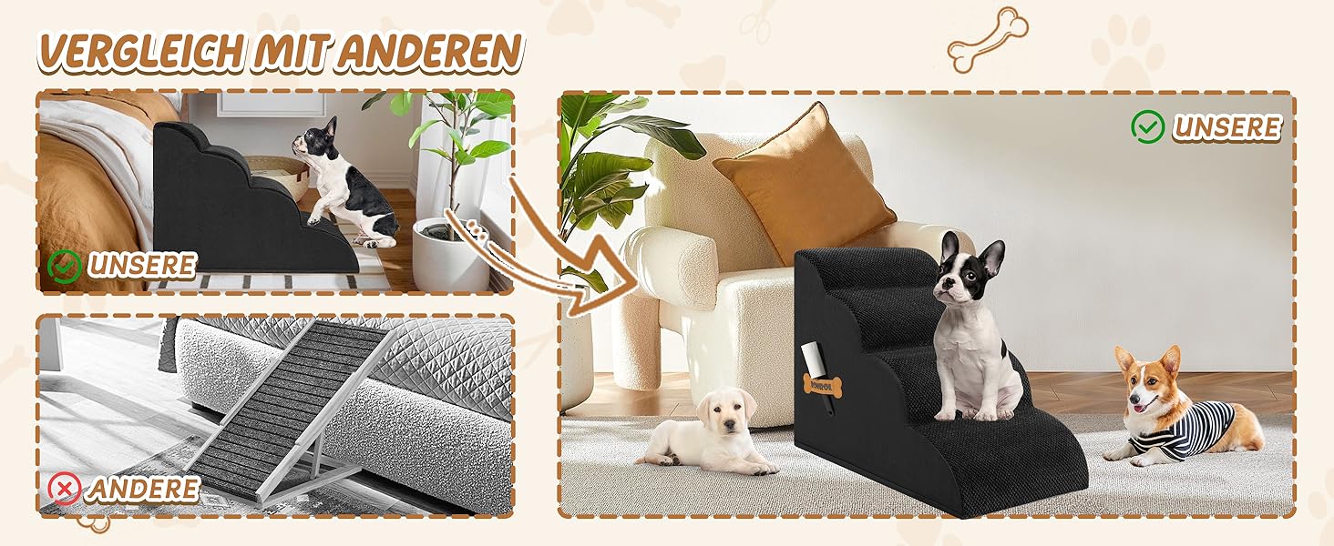 Сходинки для собак та котів ROMROL – 4 сходинки, чорного кольору, з неслизьким покриттям, Memory Foam, для захисту суглобів, легко миються