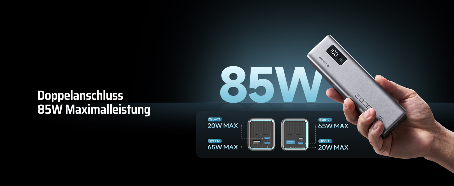 Power Bank CUKTECH 20000mAh 65W з дисплеєм, швидка зарядка USB-C PD 3.0 для iPhone, Samsung, Xiaomi, MacBook, ноутбуків