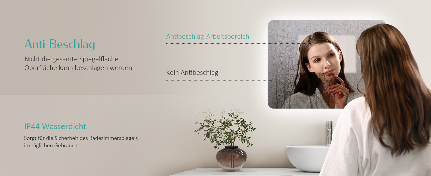 Дзеркало для ванної кімнати EMKE з підсвічуванням 50x70 см, запобігання запотіванню, 3 кольори світла, регулювання яскравості, сенсорне управління, функція пам'яті та автоматичне вимкнення через 3 години, ідеально для ванної кімнати (60 x 40 см)